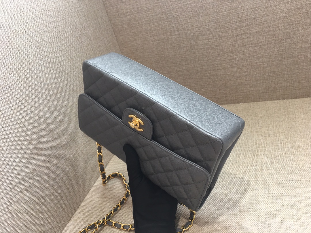 Medium Classic Flap Caviar Bag A01112 Dark Gray/Gold